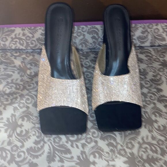 Black Suede Rhinestone Heels - Picture 3 of 10